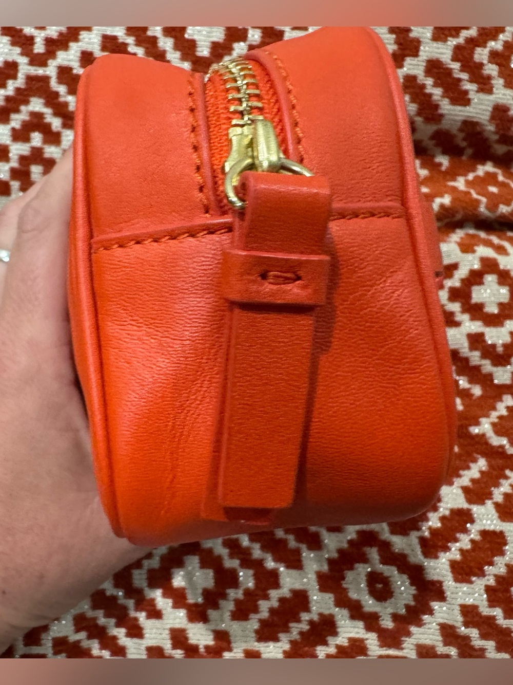 Tory Burch Orange Leather Mini Pouch Cosmetic Case 3x5 - Picture 3 of 7